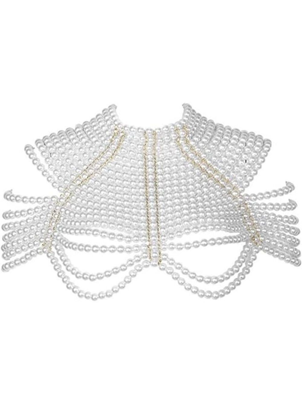 White Pearl Body Chain Sexy Bra Fashion Shoulder Necklaces Harness Jewelry Sexy - Picture 6 of 6